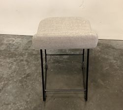 Open Box: Zoe Upholstered Metal Counter Stool (24&quot;) - Basketweave Slub Ash, Black Metal Legs 