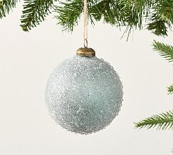 Open Box: German Glitter Ornament (4" Diam) - Light Blue