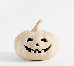 Open Box: Handmade Terracotta Jack O' Lantern, Pumpkin, Medium 9.5&quot;H - Artisan