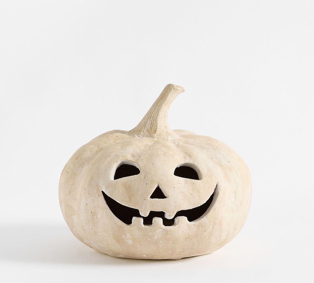 Open Box: Handmade Terracotta Jack O' Lantern, Pumpkin, Medium 9.5&quot;H - Artisan