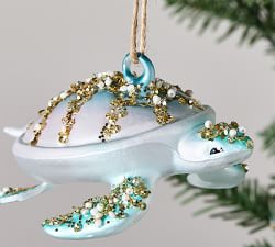 Under the Sea Glitter Mercury Glass Ornaments - Set of 3
