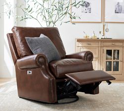 James Roll Arm Leather Power Swivel Glider Recliner