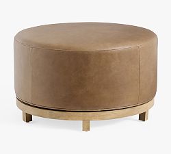 Jake Swivel Leather Wood Base Ottoman