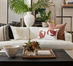 Crab Embroidered Lumbar Pillow