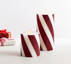 Open Box: Premium Flickering Flameless Wax Pillar Candles - Candy Stripe