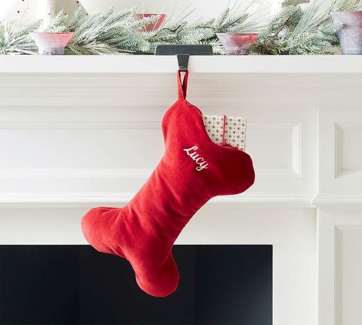 Classic Velvet Bone Pet Stocking - Red, Medium