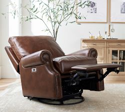 James Roll Arm Leather Power Swivel Glider Recliner