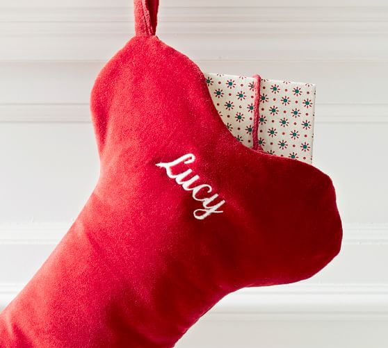 "Molly" Embroidered Classic Velvet Bone Pet Stocking