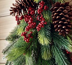 Lit Faux Red Berry &amp; Pine Swag