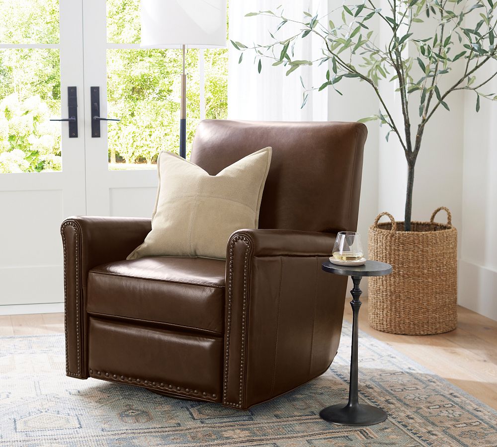 Irving Roll Arm Leather Manual &amp; Power Swivel Glider Recliner