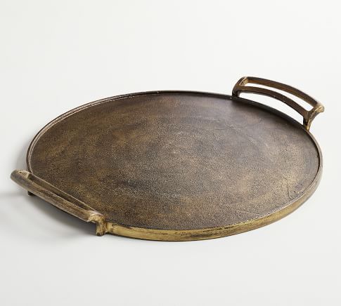 Round Antiqued Metal Tray - 21"Diam