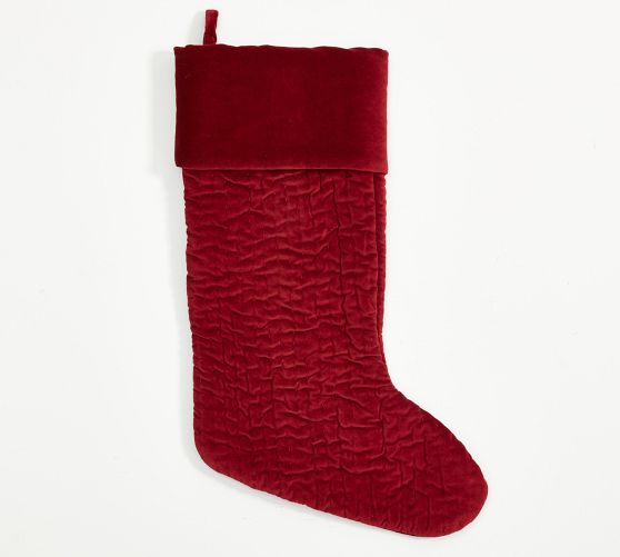 Red Large Channel Quilted Velvet Stocking with monogram