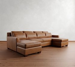 York Square Arm Deep Seat Leather Double Chaise Sectional (112"-132")
