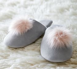 Velvet Pom Pom Slippers