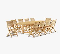 Nassau 11-Piece Teak Oval Outdoor Table with Maya Folding Dining Chair Set