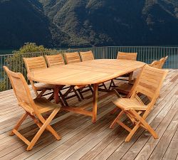 Nassau 11-Piece Teak Oval Outdoor Table with Maya Folding Dining Chair Set