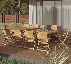 Nassau 11-Piece Teak Oval Outdoor Table with Maya Folding Dining Chair Set