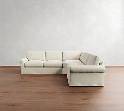 PB Comfort Modern Roll Arm Slipcovered 3-Piece L-Shaped Wedge Sleeper Sectional (121&quot;)