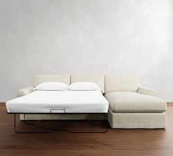 PB Comfort Modern Roll Arm Slipcovered Chaise Sleeper Sectional (112&quot;)