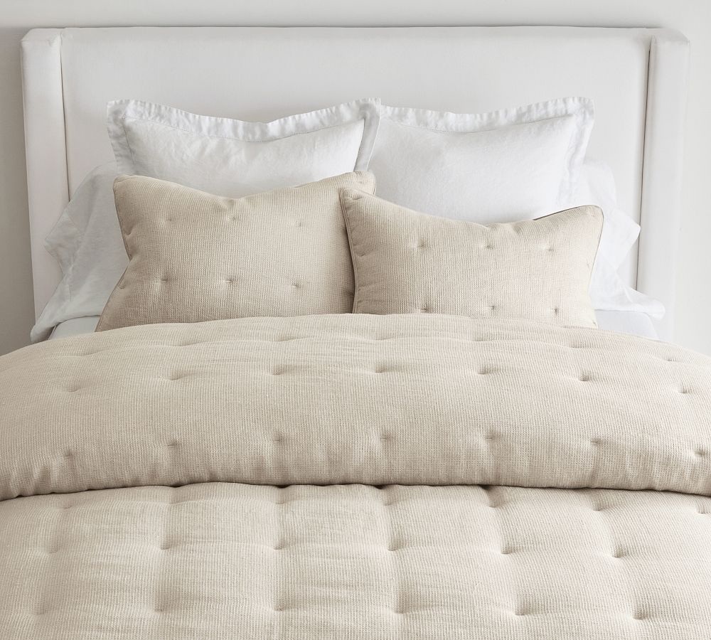 European Flax Linen Tufted Waffle Comforter - Flax, King/Cal. King