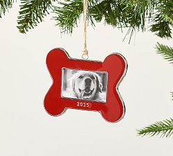 Open Box: 2025 Dated Enamel Frame Ornament, Dog Bone  - Red