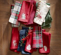 Holiday Critters Embroidered Cotton Napkins - Mixed Set of 4