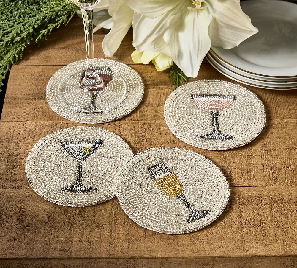 Cocktail Icon Beaded Coasters - Mixed Set of 4
