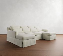 York Square Arm Deep Seat Slipcovered Double Chaise Sectional (107&quot;&ndash;127&quot;)