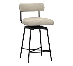 Open Box: Maison Leather Low Back Swivel Counter Stool (24&quot;) - Statesville Pebble, Bronze Legs