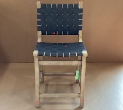 Open Box: Fenton Leather Bar Stool, Counter Height - Churchfield Ebony, Seadrift Frame