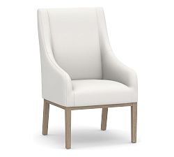 Open Box: York Upholstered Dining Armchair - Performance Everyday Linen Ivory, Seadrift Legs