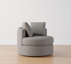 Open Box: Balboa Swivel Armchair, Individual, 40", High Performance Contract Grade Cushion Fill - Performance Brushed Basketweave Charcoal