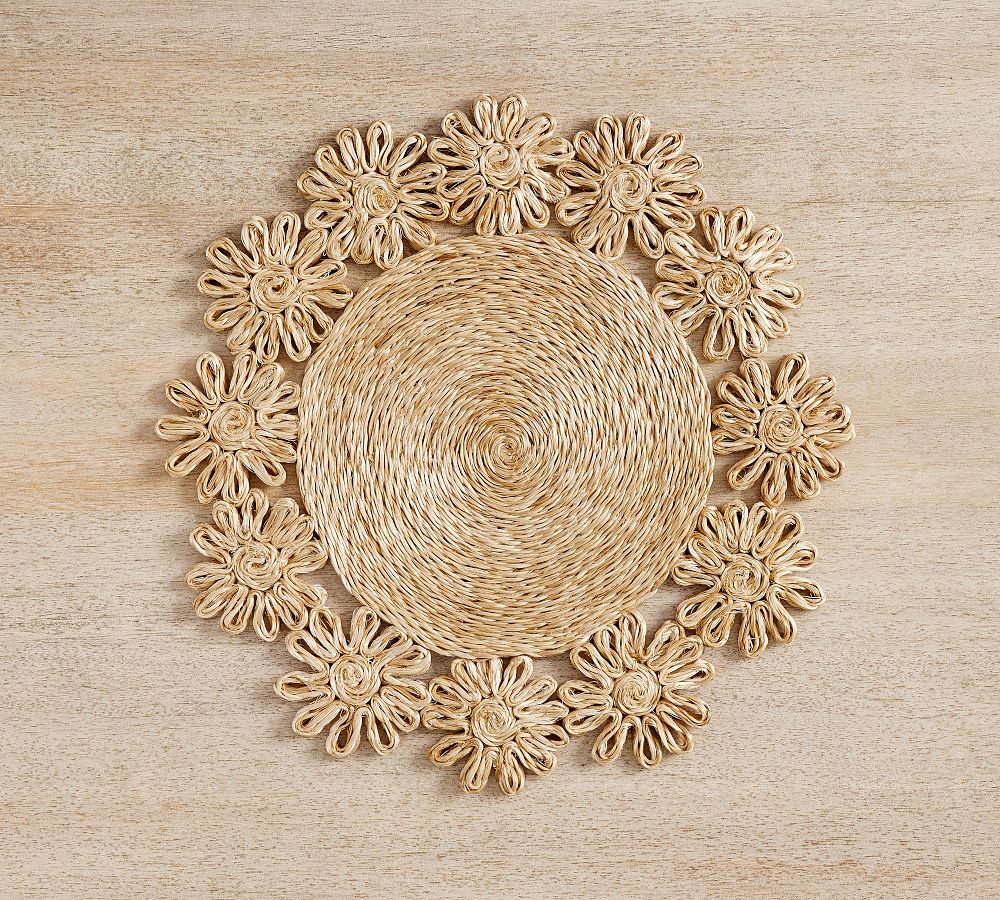Abaca Handcrafted Flower Placemats - Set of 4 - Set of 4 - Natural