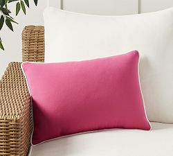 Open Box: Sunbrella Contrast Piped Solid Outdoor Pillow, 14" x 20" - Flamingo