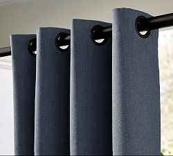 Open Box: Outdoor Performance Heathered Canvas Curtain, 50" x  96" - Marine/Matte Black