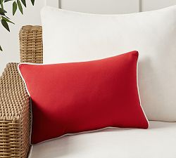 Open Box: Sunbrella Contrast Piped Solid Outdoor Pillow, 14" x 20" - Jockey Red
