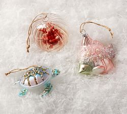 Under the Sea Glitter Mercury Glass Ornaments - Set of 3