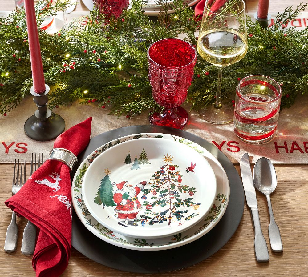 Christmas in the Country Santa Stoneware Salad Plates - Mixed Set of 4