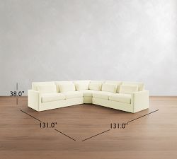 Westwood Slim Arm Deep Seat Slipcovered 3-Piece L-Shaped Wedge Sleeper Sectional (129&quot;)