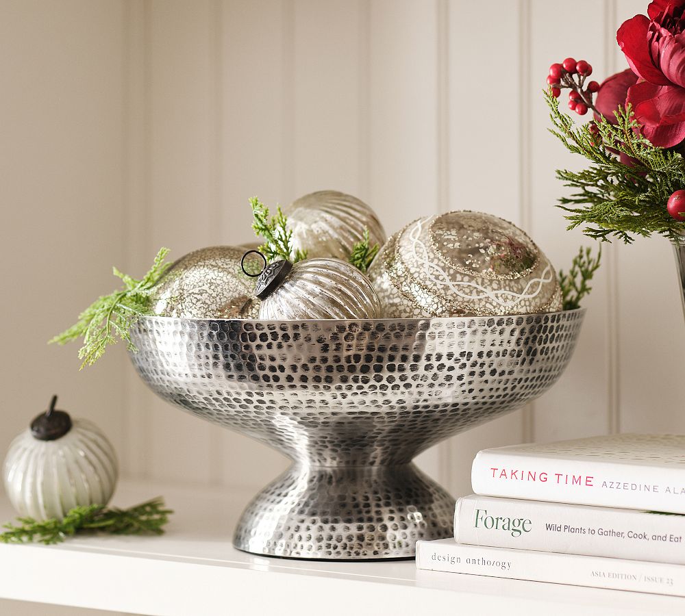 Silver Hammered Pedestal Bowl
