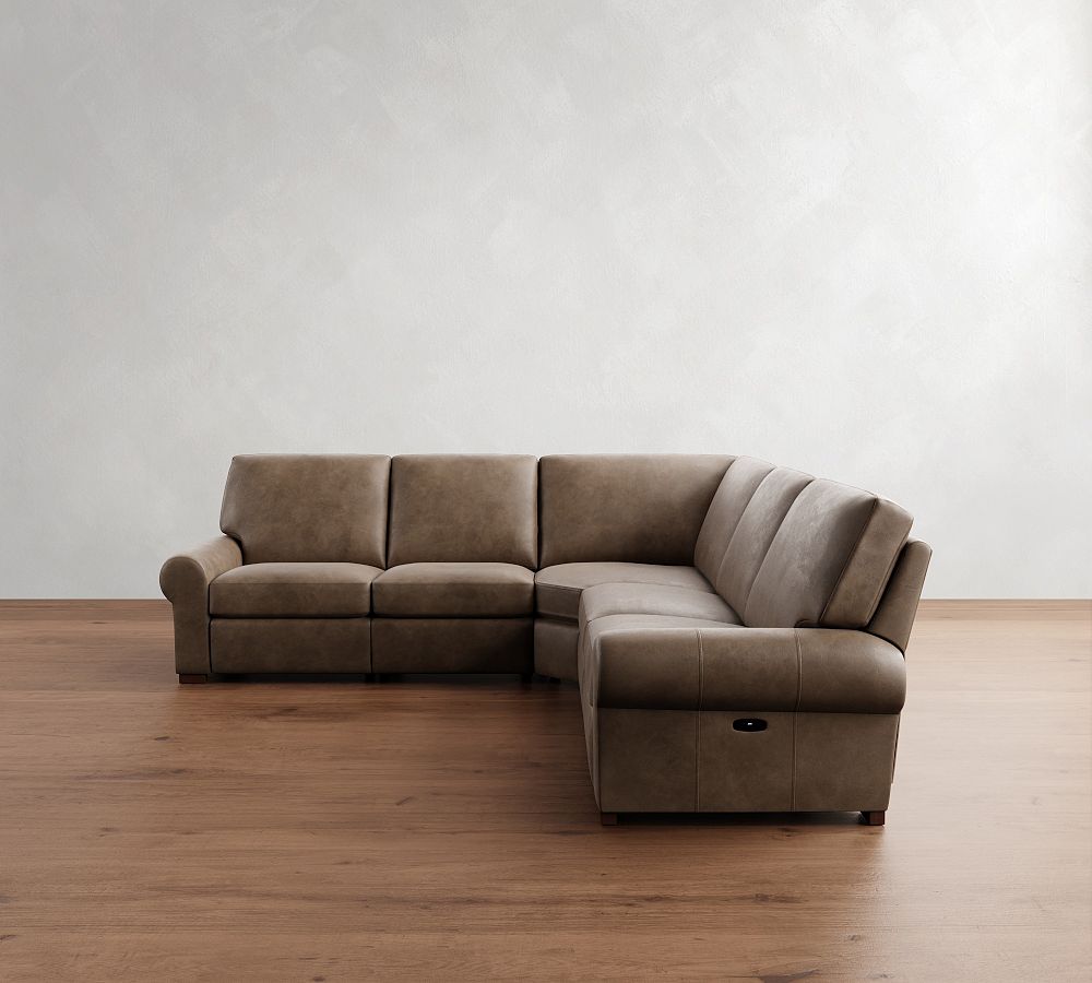 Turner Roll Arm Leather Power Reclining L-Shaped Sectional (117&quot;&ndash;129&quot;)