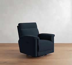 Open Box: Dream Square Arm Upholstered Deluxe Power Swivel Recliner, Down Blend Wrapped Cushions - Performance Heathered Basketweave Navy