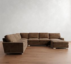 Turner Square Arm Leather L-Shaped Chaise Sectional (137"&ndash;142")