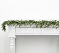 Faux Iced Cedar Garland with Pinecones - Set of 2