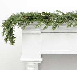 Faux Iced Cedar Garland with Pinecones - Set of 2