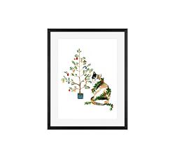 Festive Cat and Tree Framed Print