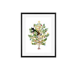 Festive Cat in Tree Framed Print