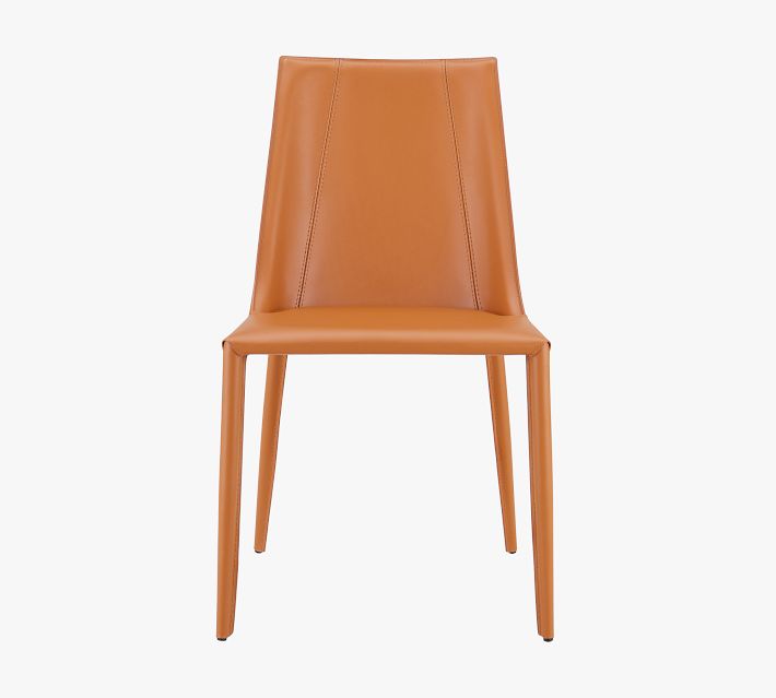 orange-brown upholstered dining chair front view