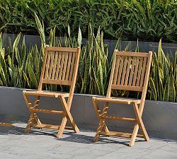 Open Box: Josie Teak Folding Outdoor Dining &amp; Armchairs, Sets of 2