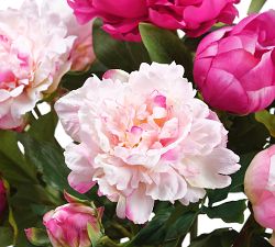 Faux Pink Peony Arrangement In Glass Vase